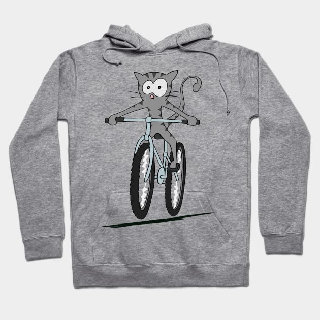 Cute Mountain Bike Cycling Cartoon Cat Biking Cat Hoodie by SkizzenMonster